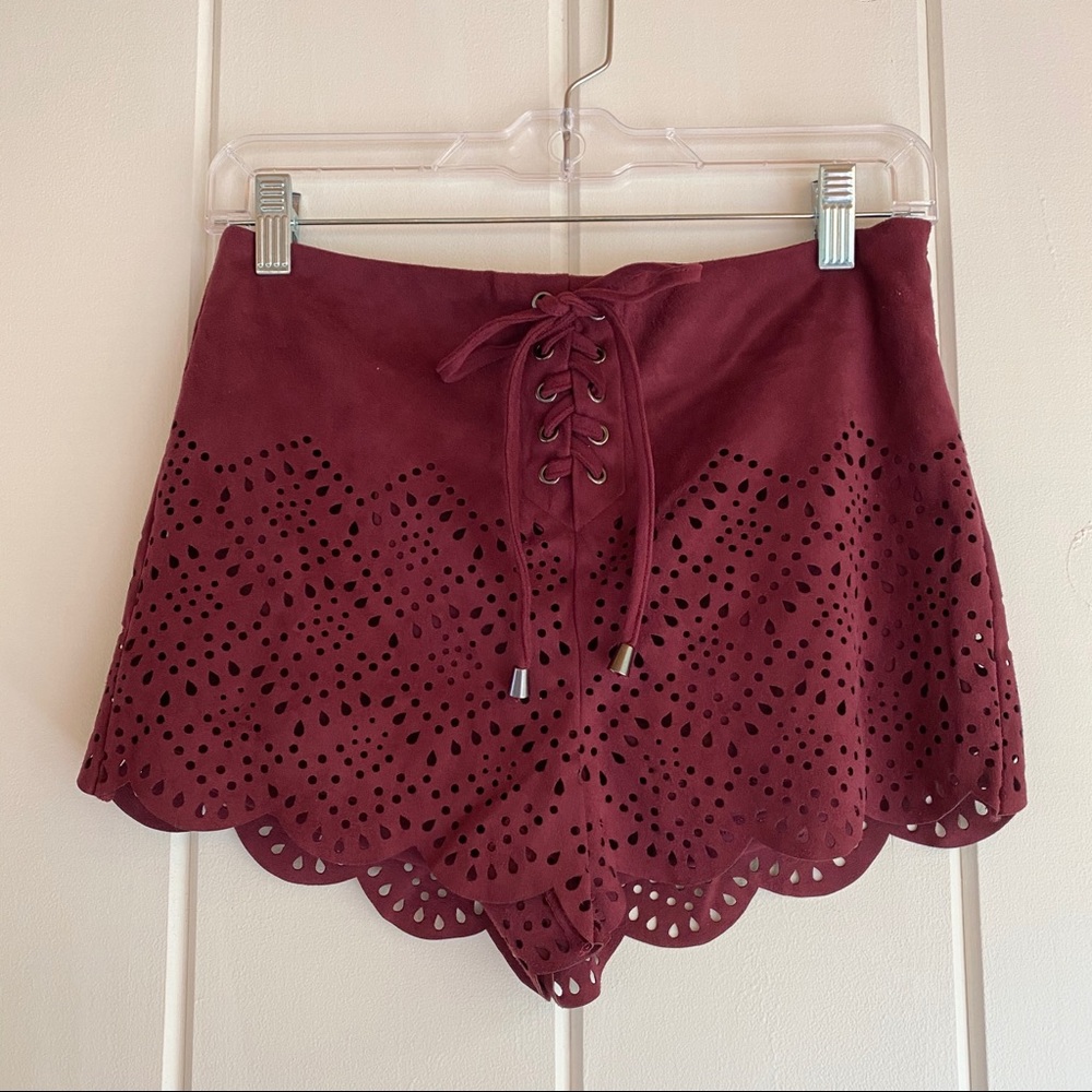 NWOT burgundy faux suede shorts